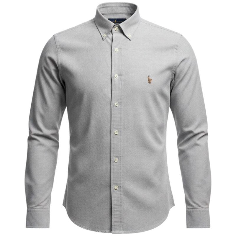 Camisa Ralph Lauren Masculina Oxford Cinza Prateado Pony Colorido