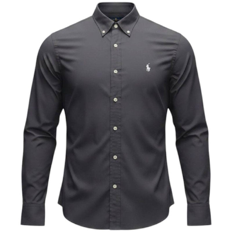 Camisa Ralph Lauren Masculina Algodão Seco Cinzenta Pony Branco