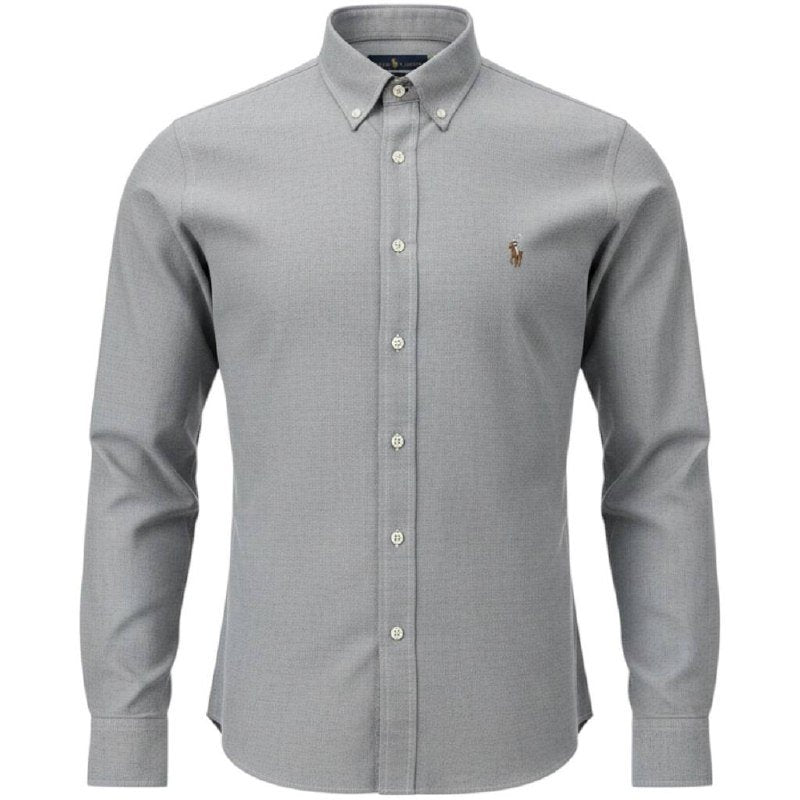 Camisa Ralph Lauren Masculina Oxford Cinza Espacial Pony Colorido