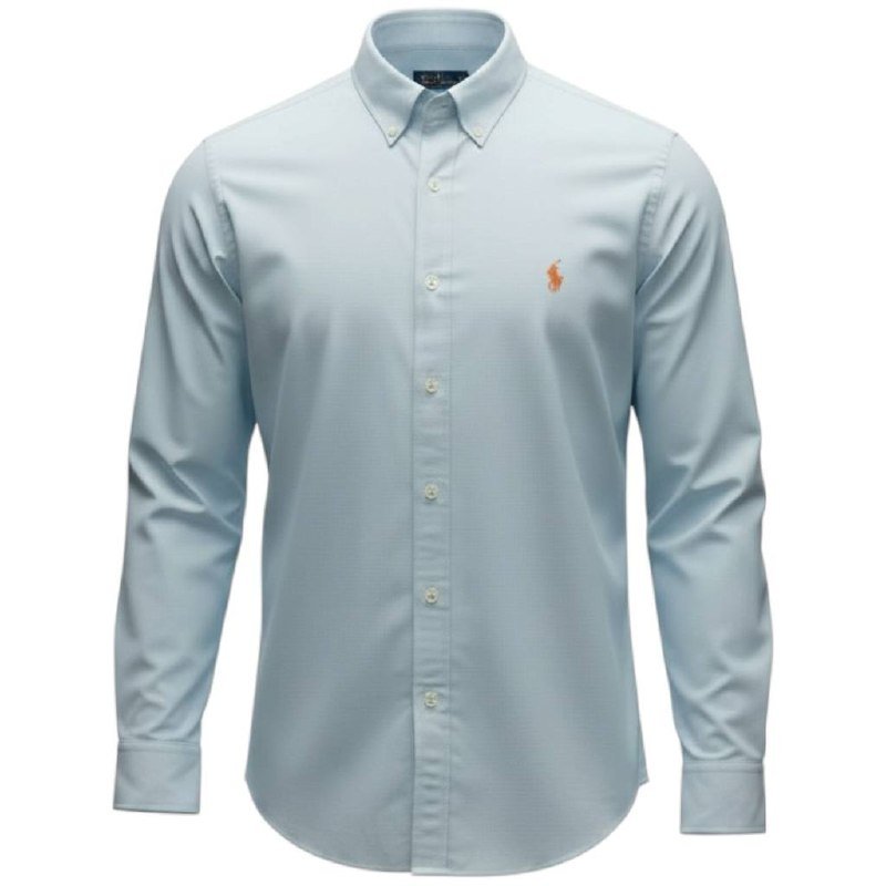 Camisa Ralph Lauren Masculina Tecido Maquinetado Azul Bebê Pony Laranja