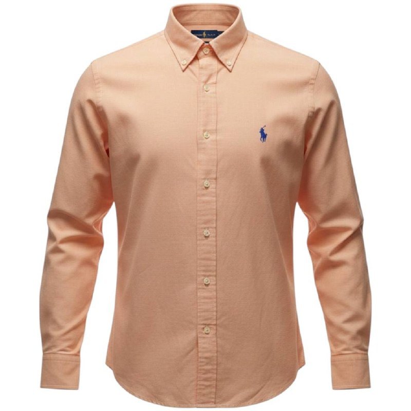 Camisa Ralph Lauren Masculina Tecido Maquinetado Salmão Pony Azul