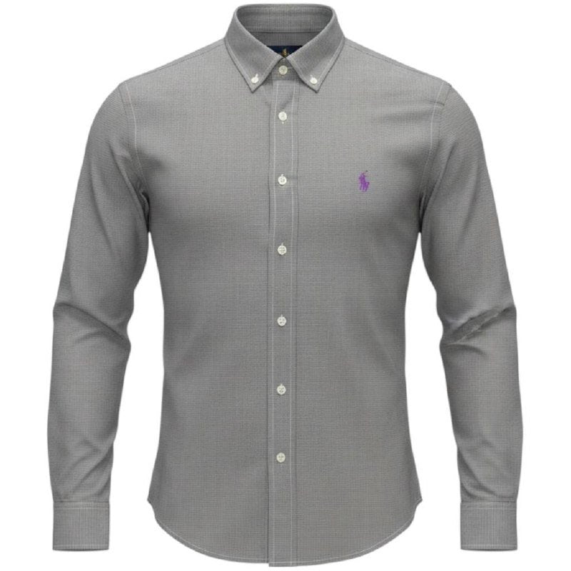 Camisa Ralph Lauren Masculina Tecido Maquinetado Chumbo Pony Lilás