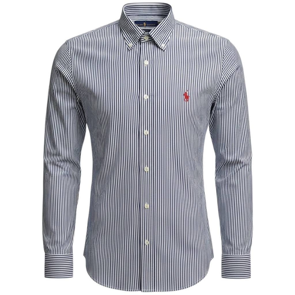 Camisa Ralph Lauren Masculina Azul Petróleo Listras Executiva Pony Bordô