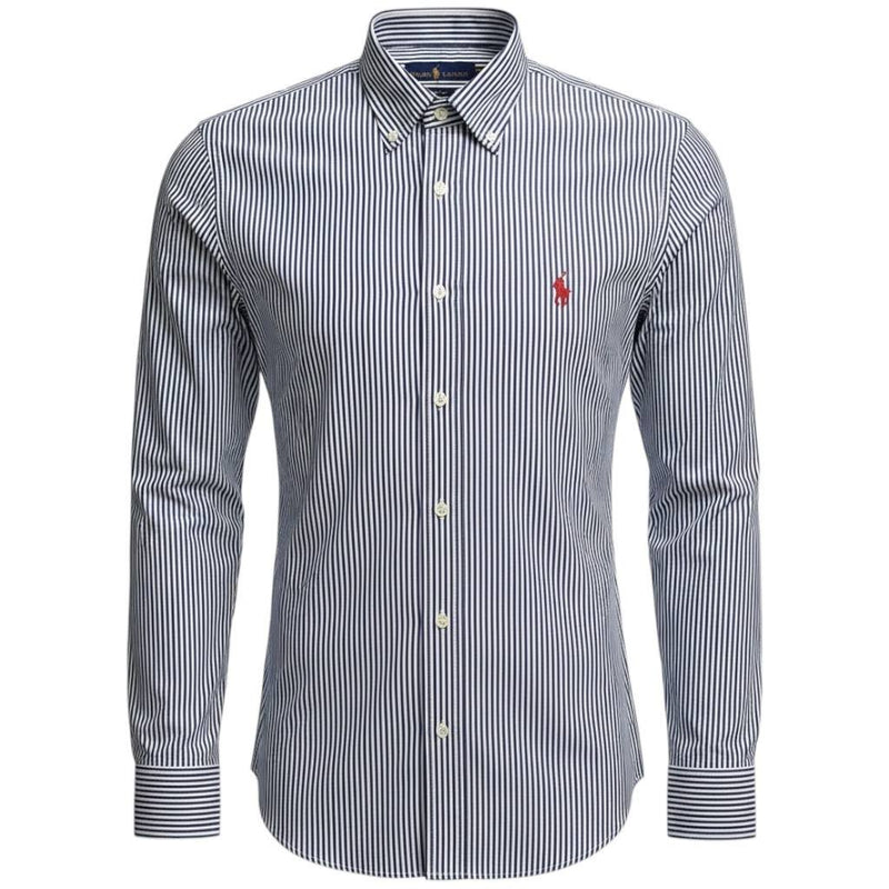 Camisa Ralph Lauren Masculina Azul Petróleo Listras Executiva Pony Bordô