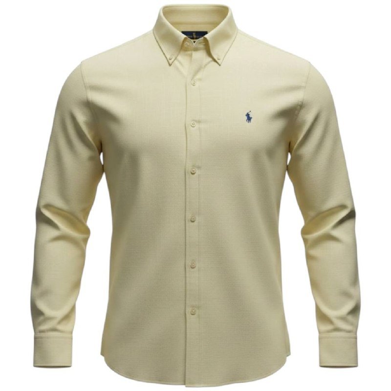 Camisa Ralph Lauren Masculina Linho Amarelo Creme Pony Marinho