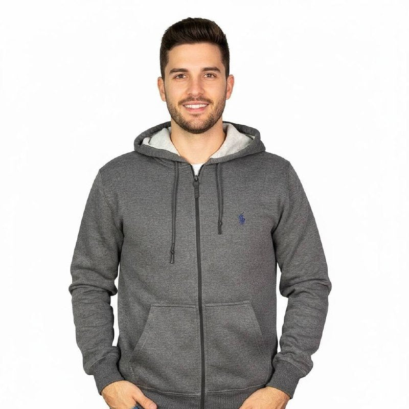 Moletom Zipper Ralph Lauren Masculino Chumbo Pony Marinho Clássico