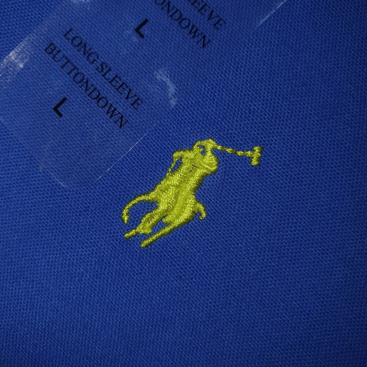 Camisa Ralph Lauren Masculina Oxford Tinturado Azul Royal Pony Verde Neon