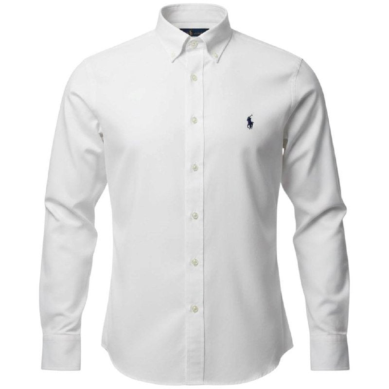 Camisa Ralph Lauren Masculina Oxford Clássico Branca Pony Marinho