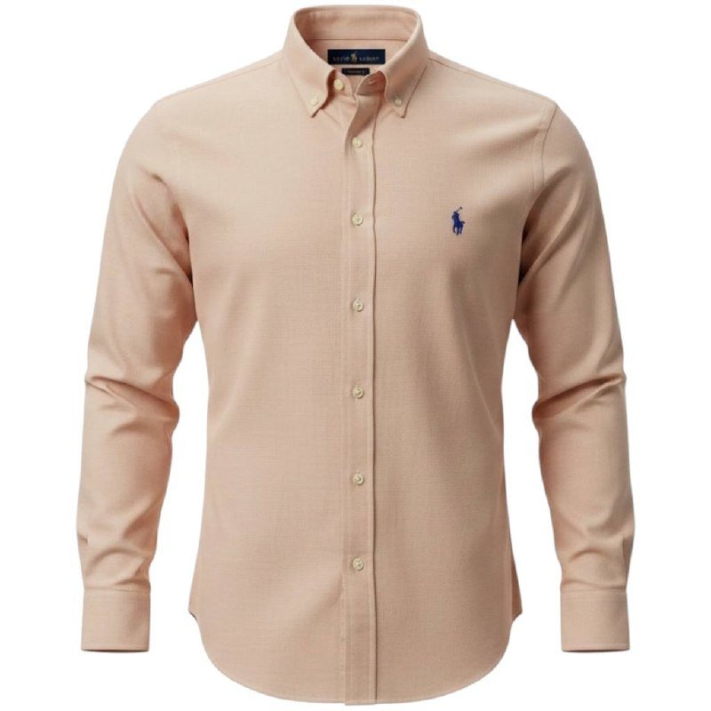 Camisa Ralph Lauren Masculina Oxford Clássico Salmão Pony Azul