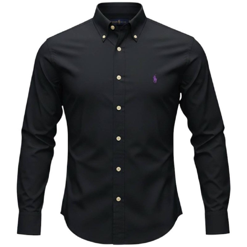 Camisa Ralph Lauren Masculina Algodão Seco Preta Pony Roxo