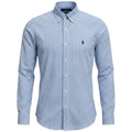 Camisa Ralph Lauren Masculina Oxford Micro Xadrez Clássico Azul Bebê Pony Marinho