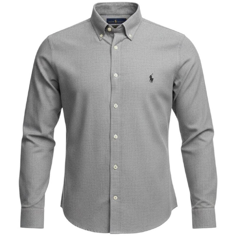 Camisa Ralph Lauren Masculina Oxford Clássico Cinza Pony Preto