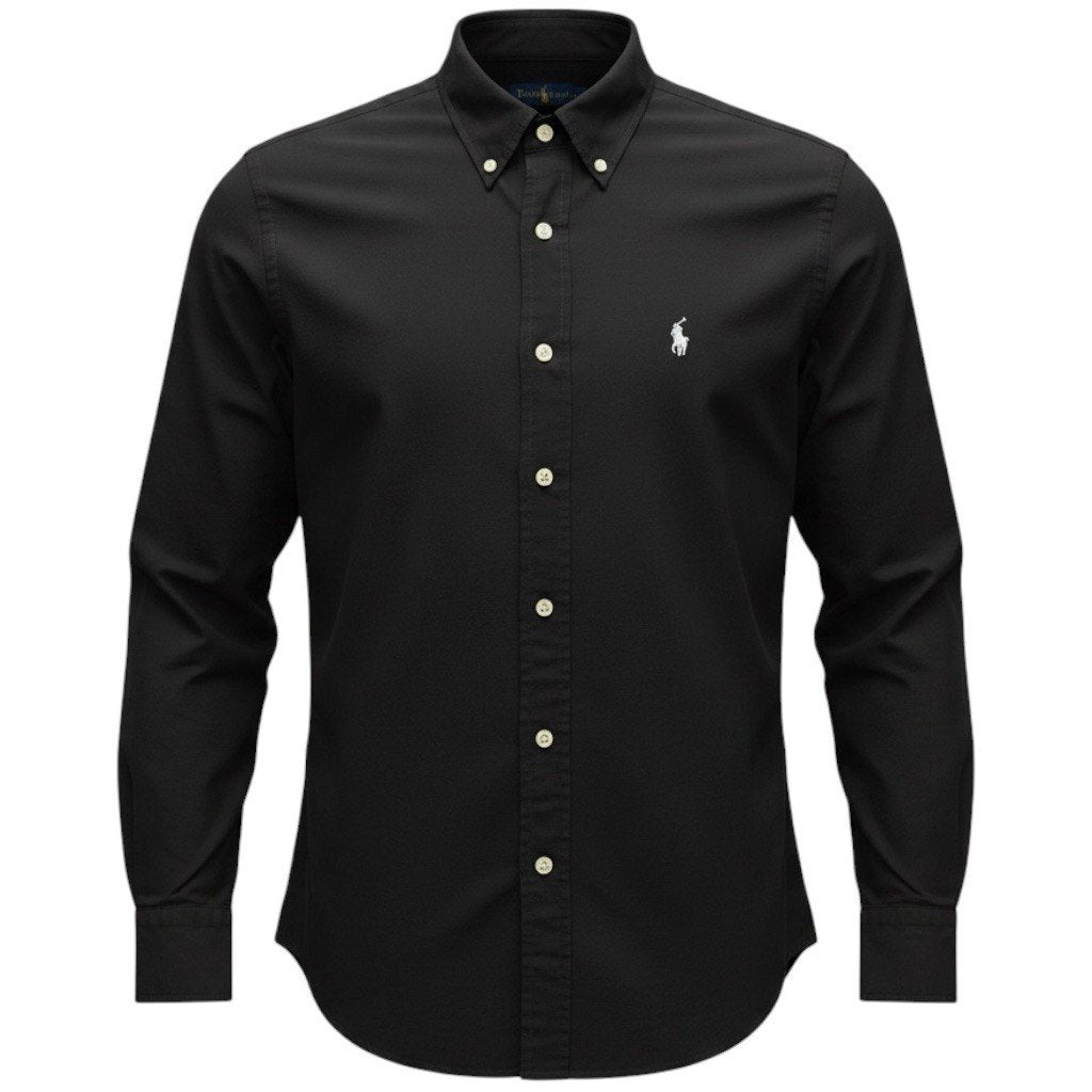 Camisa Ralph Lauren Masculina Oxford Sarjeada Preta Pony Branco