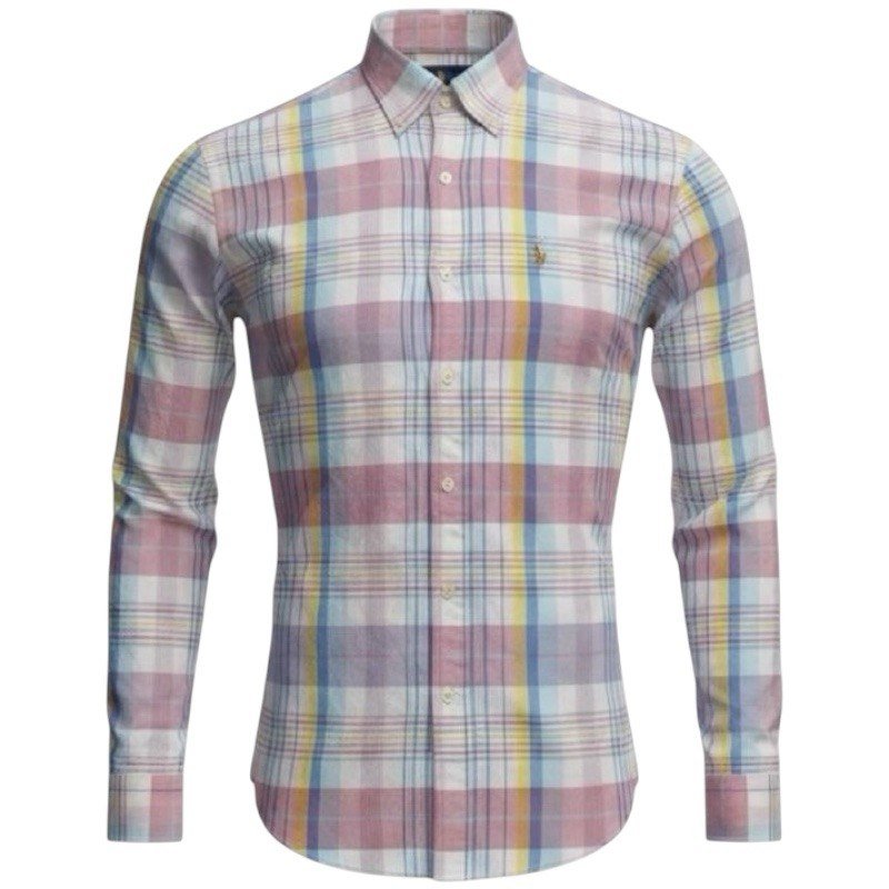Camisa Ralph Lauren Masculina Oxford Xadrez Americano Lenhador Cor Rosa