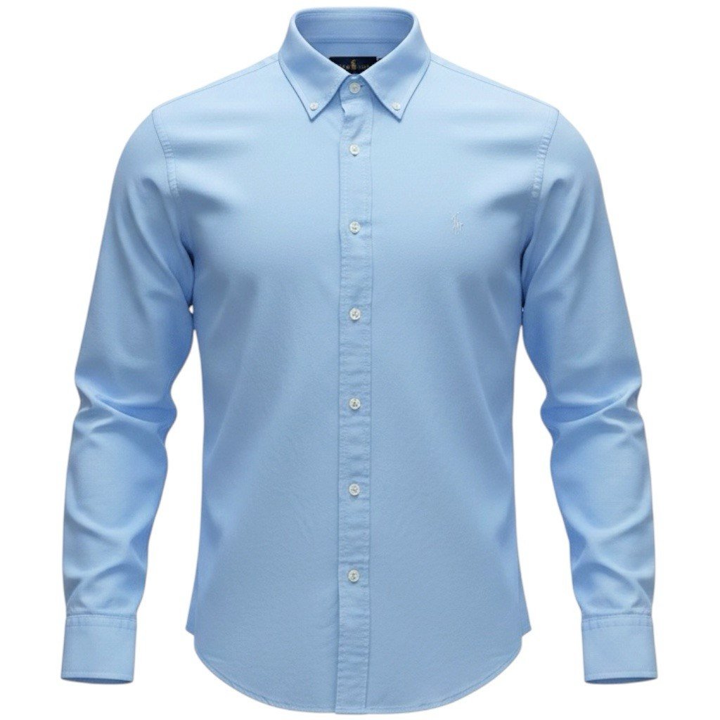 Camisa Ralph Lauren Masculina Oxford Tinturado Azul Bebê Pony Monocromático