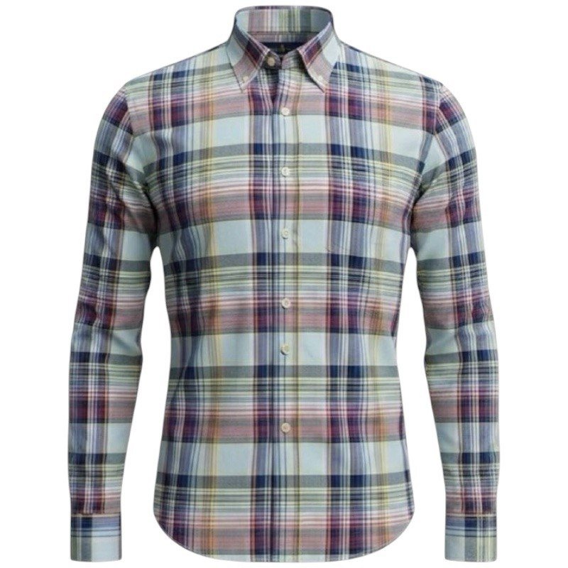 Camisa Ralph Lauren Masculina Oxford Xadrez Americano Lenhador Cor Azul
