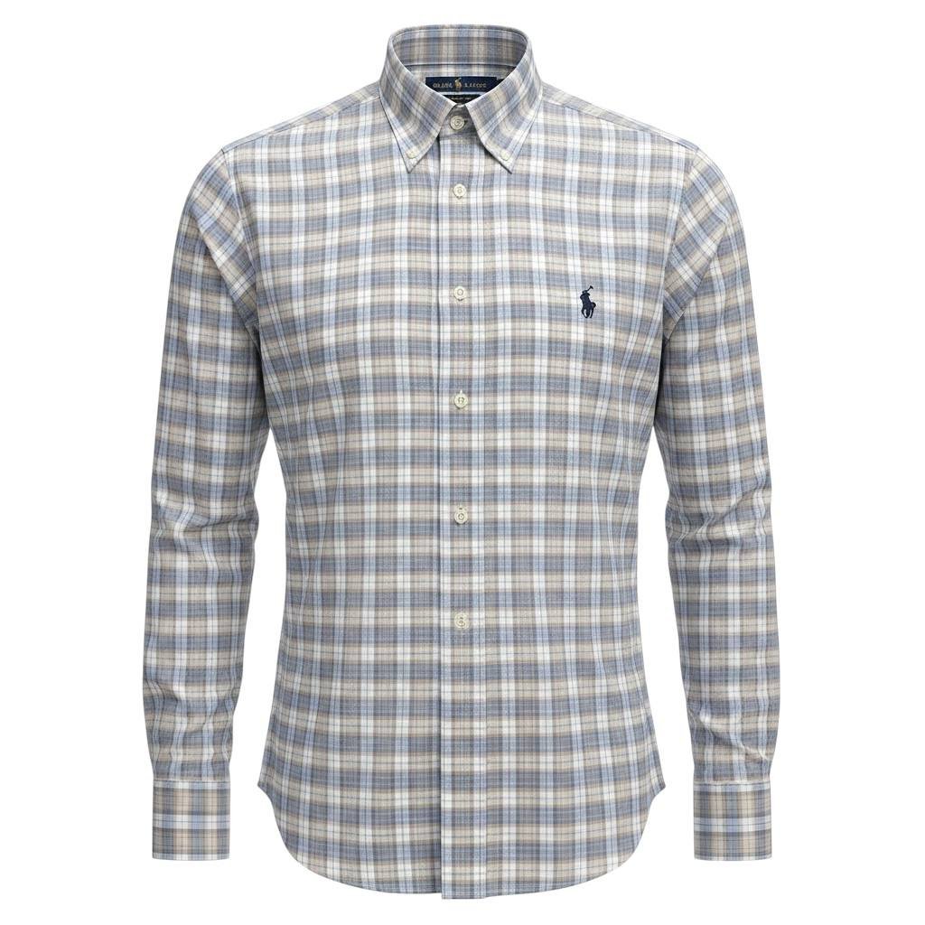 Camisa Ralph Lauren Masculina Xadrez Espaçado Caramelo Pony Preto