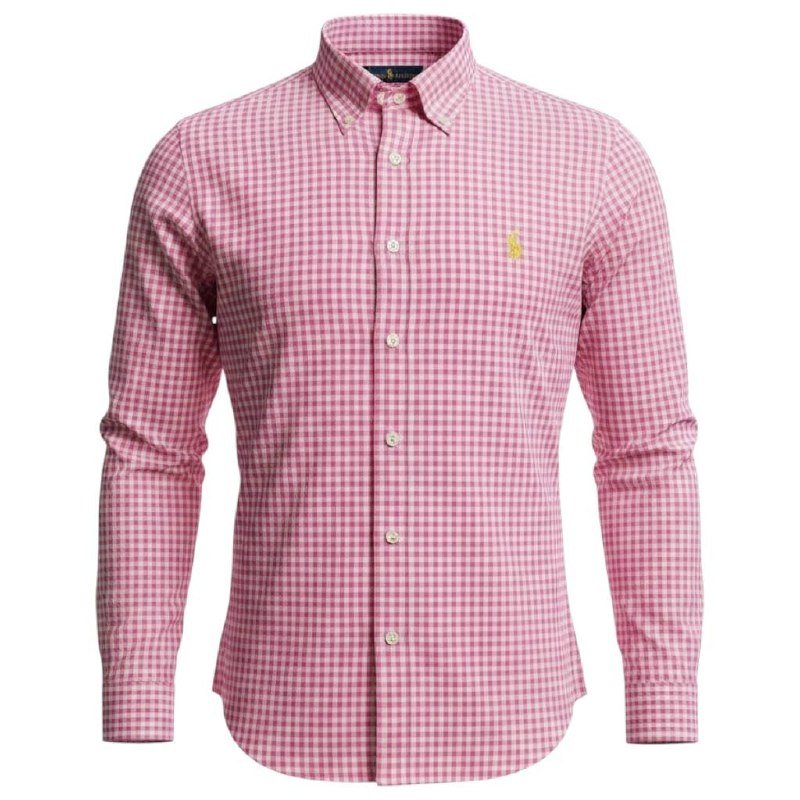 Camisa Ralph Lauren Masculina Xadrez Fucsia Pony Amarelo