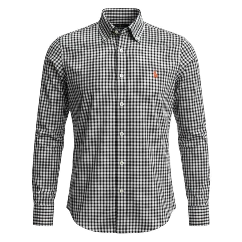 Camisa Ralph Lauren Masculina Xadrez Quadros Preto Pony Laranja