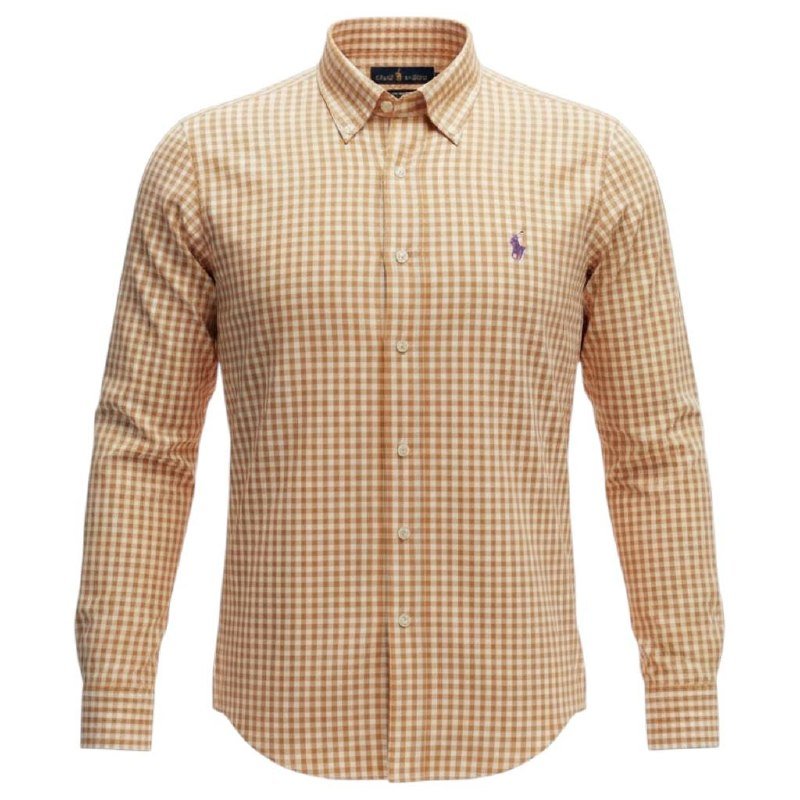 Camisa Ralph Lauren Masculina Xadrez Laranja Pony Roxo