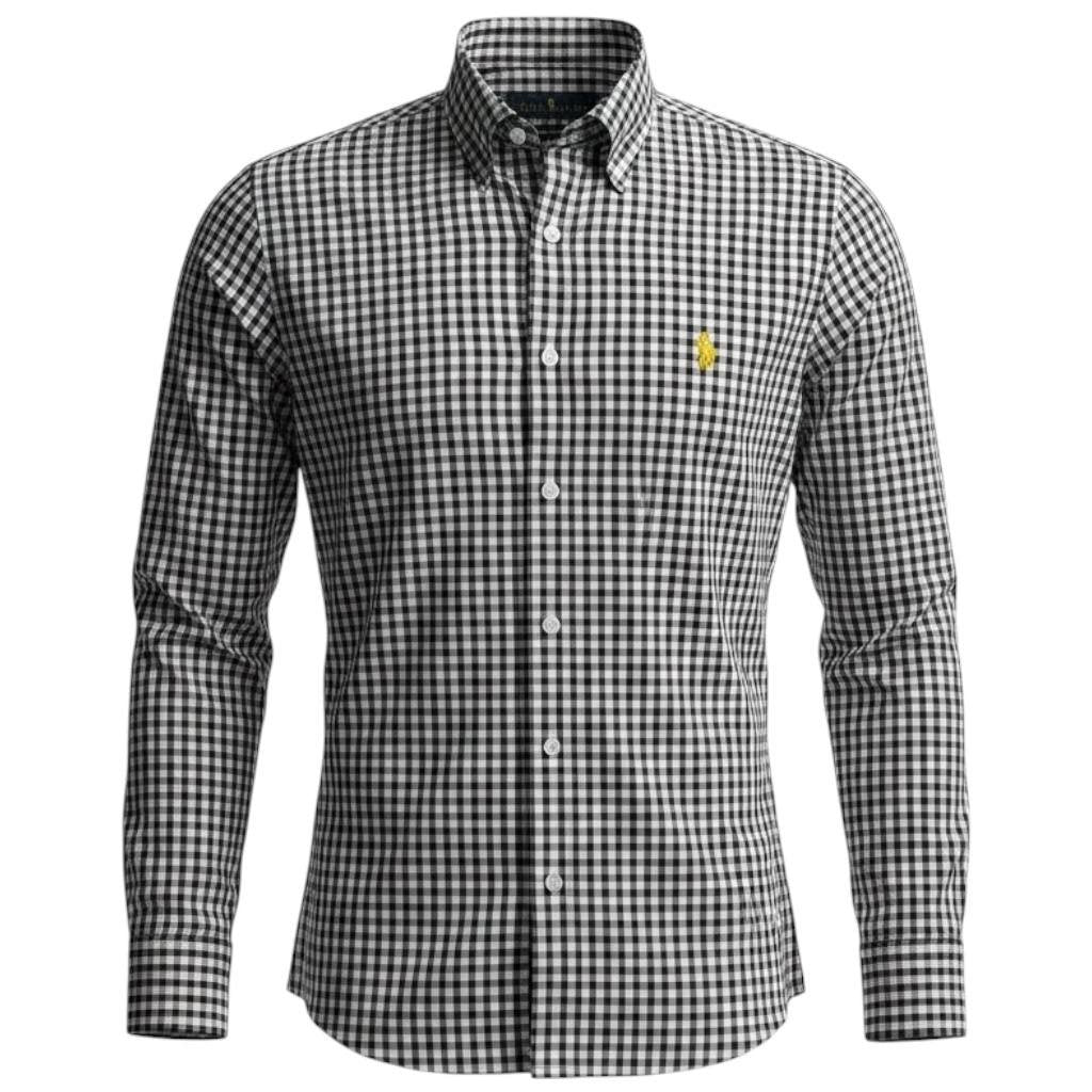 Camisa Ralph Lauren Masculina Xadrez Preto Pony Amarelo