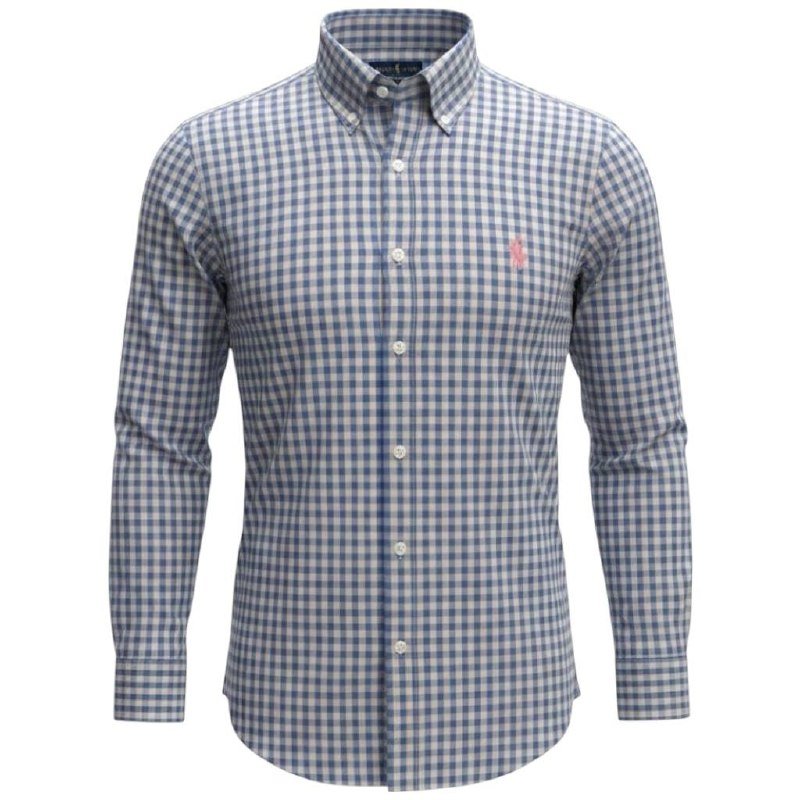 Camisa Ralph Lauren Masculina Xadrez Cimento Pony Rosa