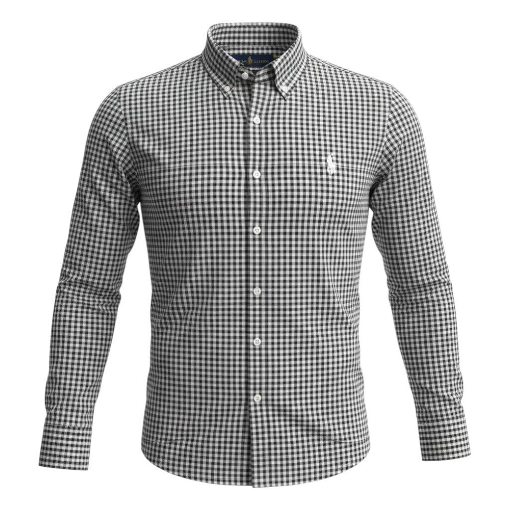 Camisa Ralph Lauren Masculina Xadrez Preto e Branco Pony clássico