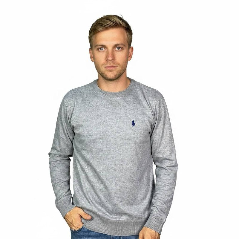 Suéter Ralph Lauren Masculino Cinza Puro Algodão Pony Marinho