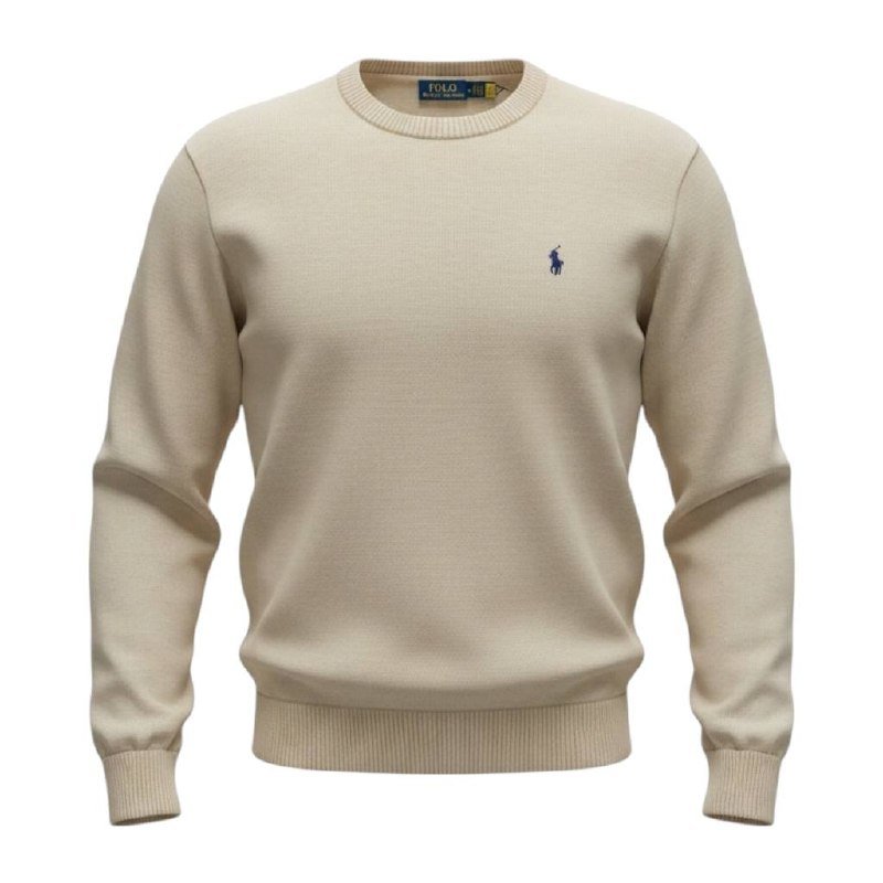Suéter Ralph Lauren Masculino Areia Puro Algodão Pony Marinho