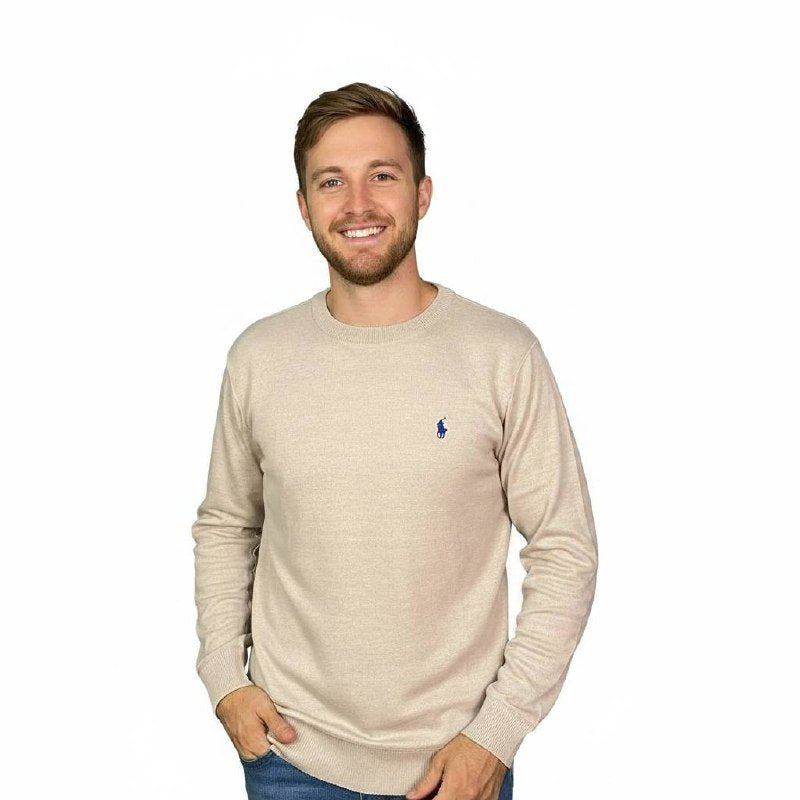 Suéter Ralph Lauren Masculino Areia Puro Algodão Pony Marinho