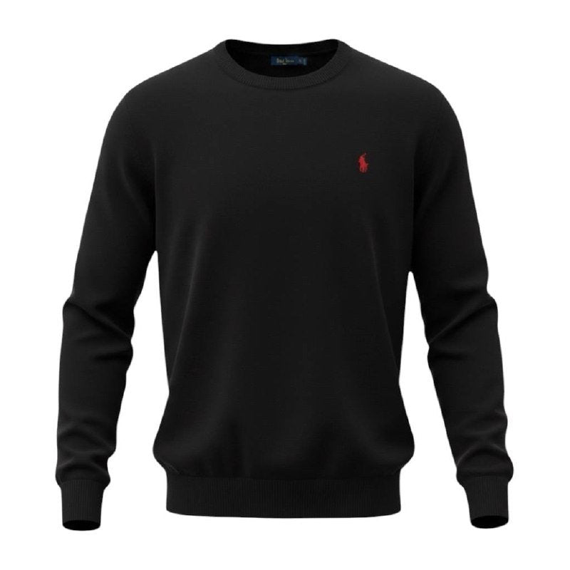 Suéter Ralph Lauren Masculino Preto Puro Algodão Pony Vermelho