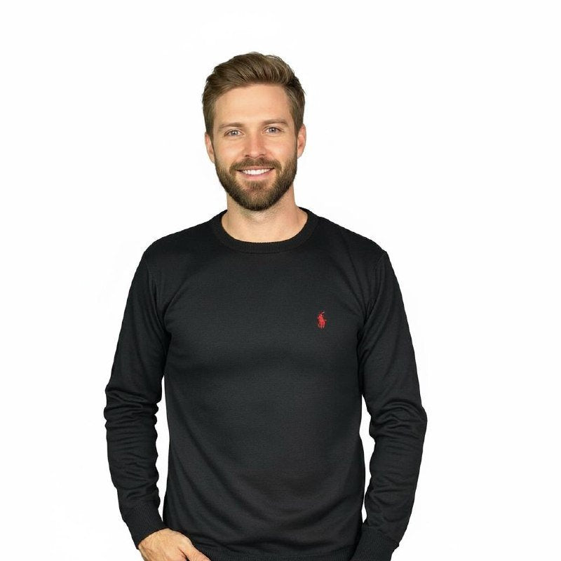 Suéter Ralph Lauren Masculino Preto Puro Algodão Pony Vermelho