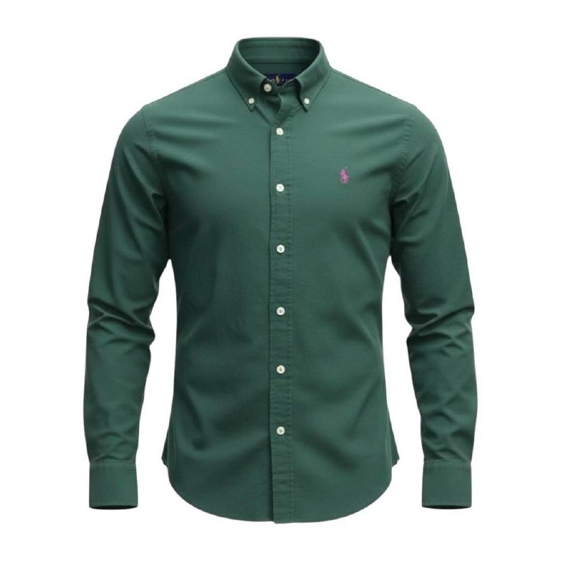 Camisa Ralph Lauren Masculina Oxford Tinturado Verde Floresta Pony Roxo