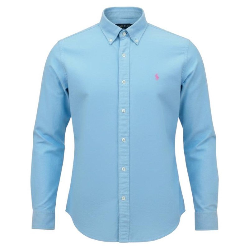 Camisa Ralph Lauren Masculina Oxford Tinturado Azul Bebê Pony Rosa