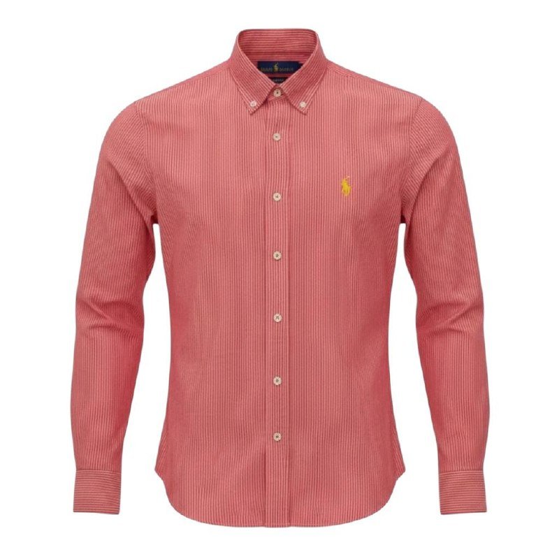 Camisa Ralph Lauren Masculina Vermelho Cereja Listras Pony Amarelo