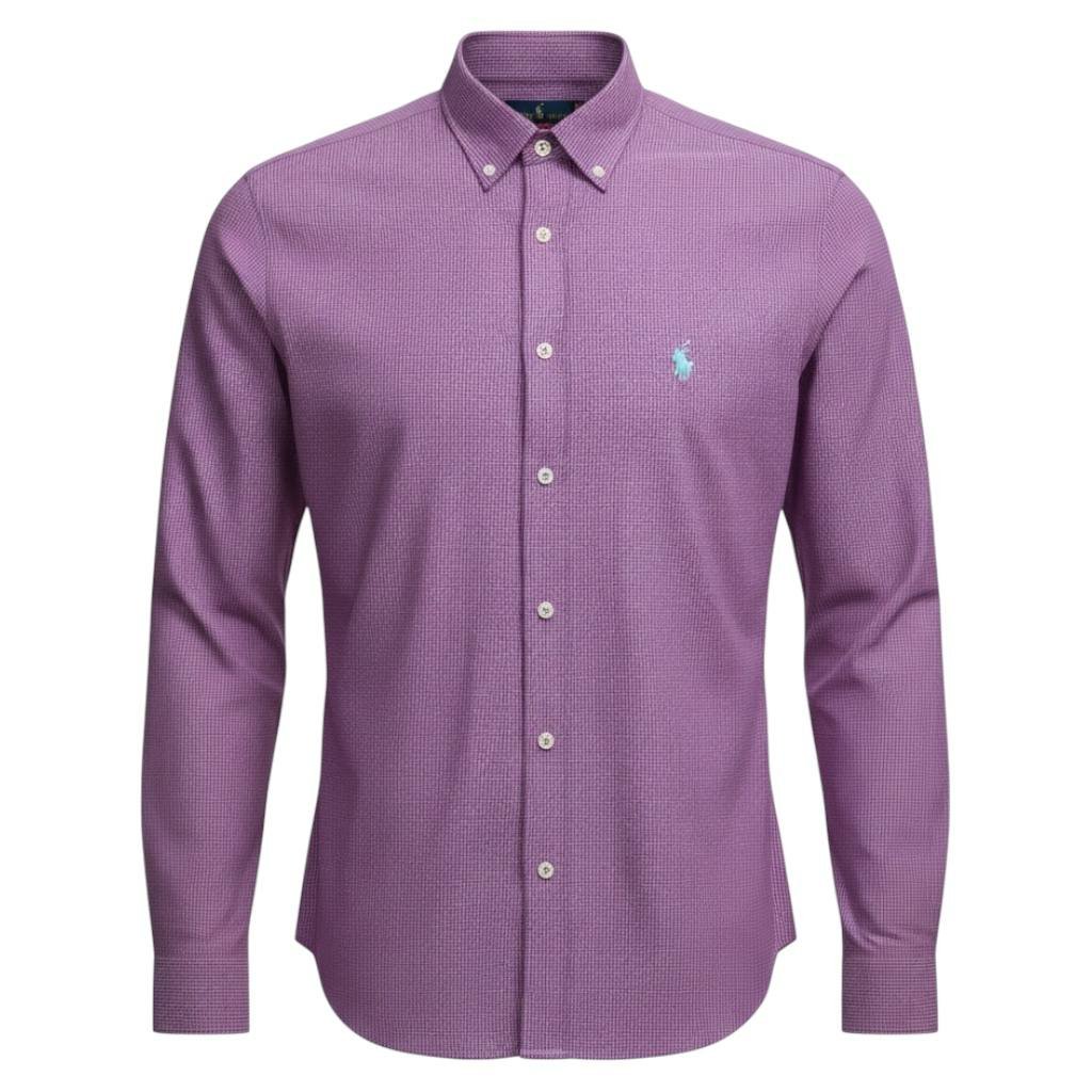 Camisa Ralph Lauren Masculina Micro Xadrez Uva Pony Gelo