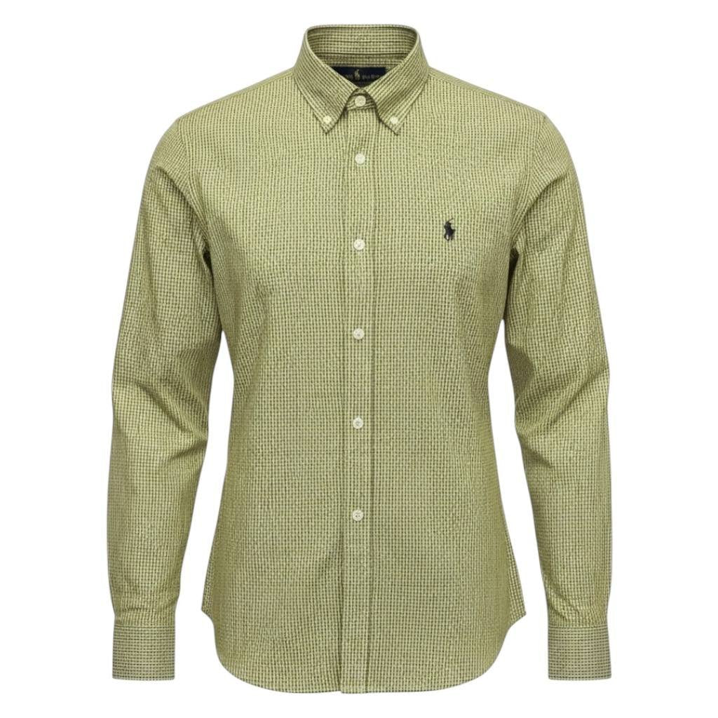Camisa Ralph Lauren Masculina Micro Xadrez Mostarda Pony Preto