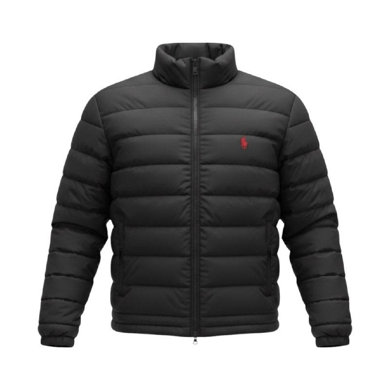 Jaqueta Puffer Ralph Lauren Capuz retirável Preta com Pony Vermelho