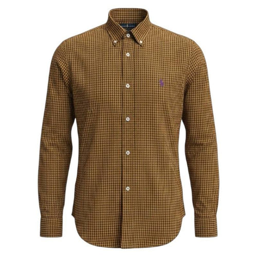 Camisa Ralph Lauren Masculina Micro Xadrez Caramelo Pony Roxo