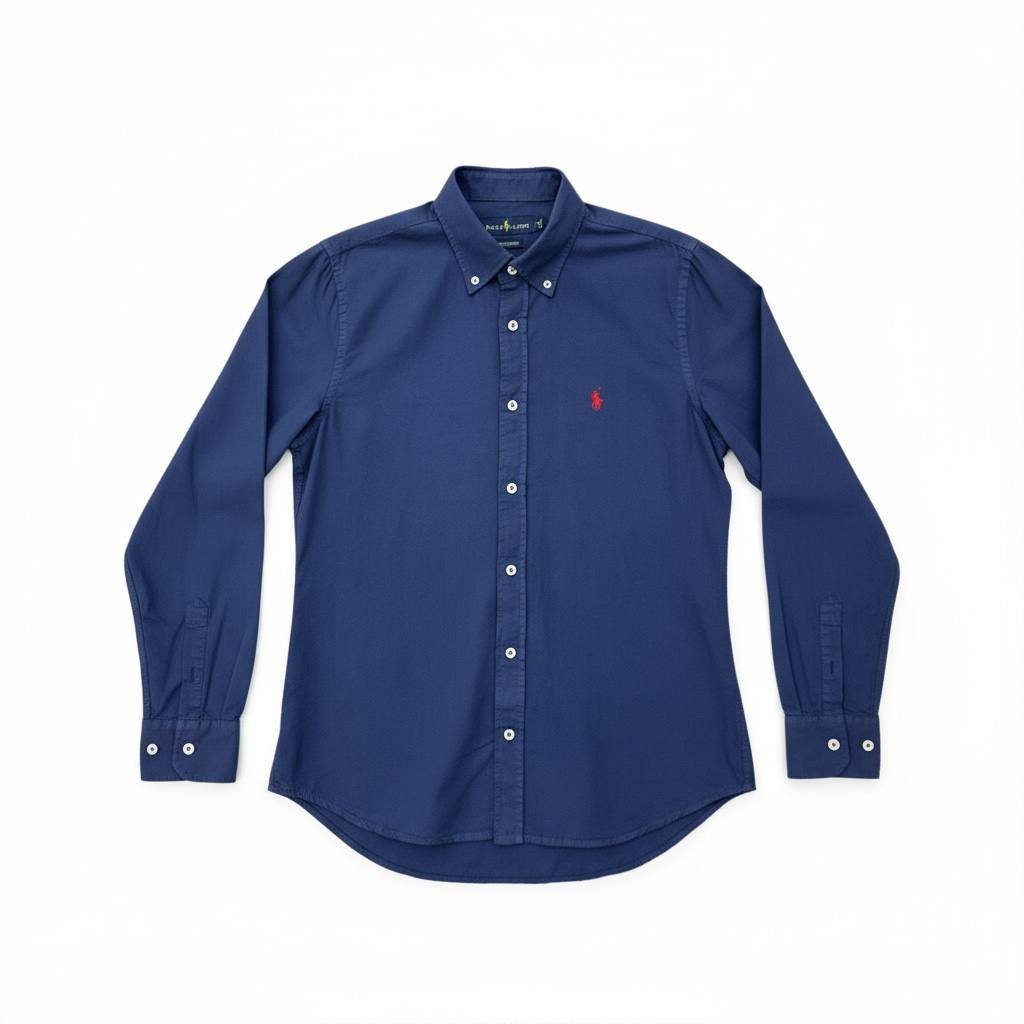 Camisa Ralph Lauren Masculina Oxford Tinturado Marinho Pony Vermelho