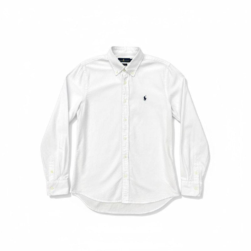 Camisa Ralph Lauren Masculina Oxford Tinturado Branca Pony Marinho