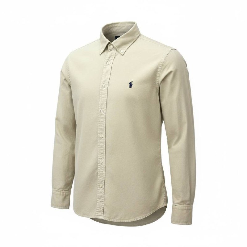 Camisa Ralph Lauren Masculina Oxford Tinturado Areia Pony Marinho