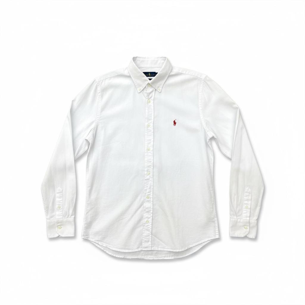 Camisa Ralph Lauren Masculina Oxford Tinturado Branca Pony Vermelho