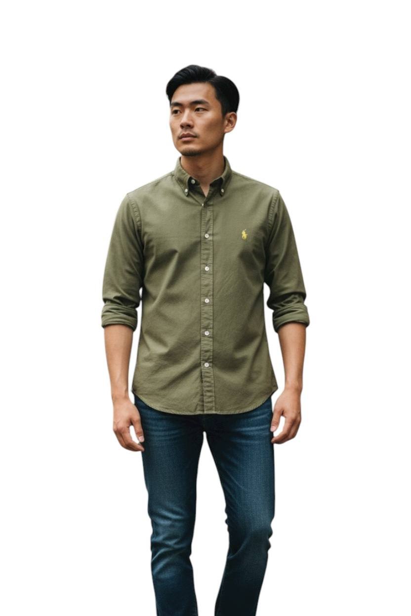 Camisa Ralph Lauren Masculina Oxford Tinturado Verde Sevilha Pony Esmeralda