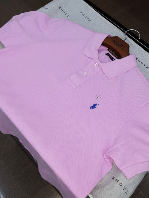 Polo Ralph Lauren Masculina Rosa Claro Pony Azul