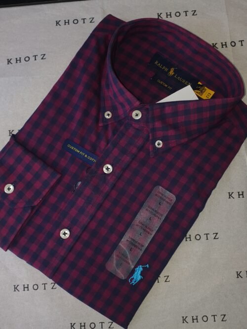 Camisa Ralph Lauren Masculina Xadrez Vinho Pony Azul