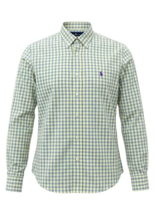 Camisa Ralph Lauren Masculina Xadrez Creme Pony Púrpura