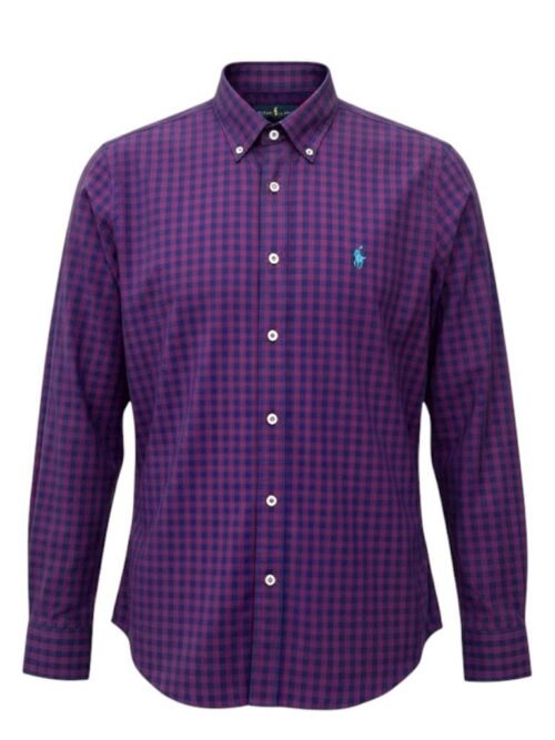 Camisa Ralph Lauren Masculina Xadrez Vinho Pony Azul
