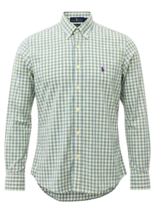 Camisa Ralph Lauren Masculina Xadrez Creme Pony Púrpura