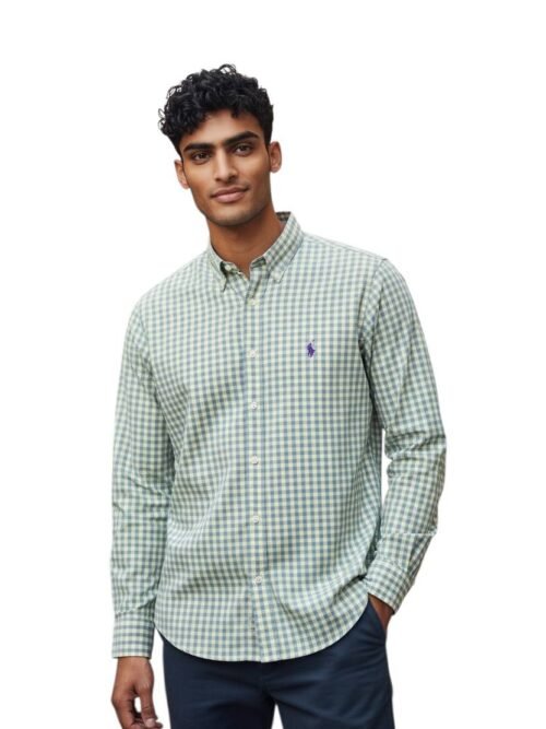 Camisa Ralph Lauren Masculina Xadrez Creme Pony Púrpura